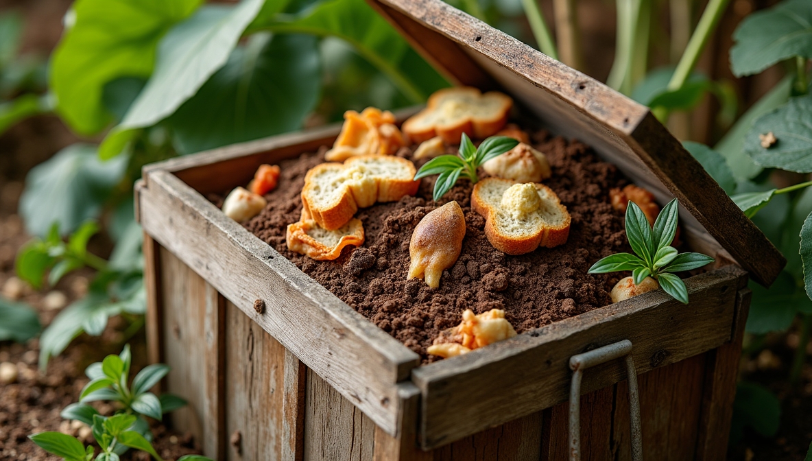 Composting bin with organic waste